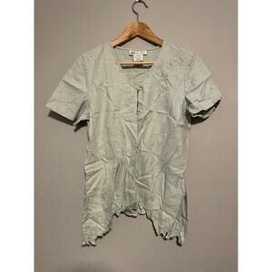 Vintage Womens Kimono Size 10 Green Linen Blend Beaded Embroidered Fairy 90s